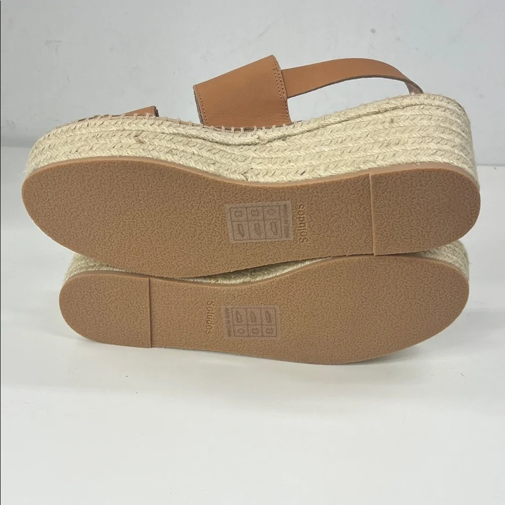 New Soludos Carmel Wedge Espadrilles in Camel Leather Size 11